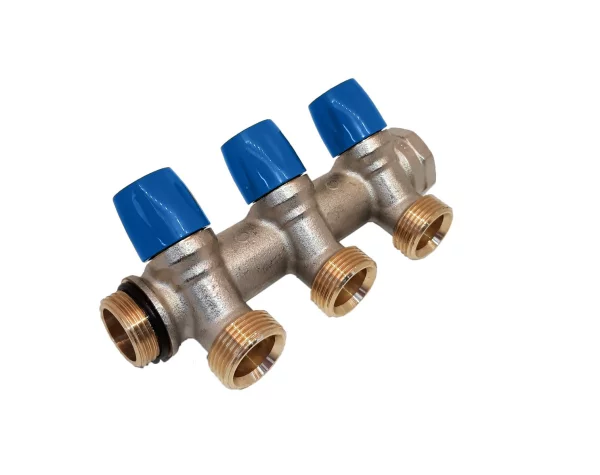 Verdeler voor CV messing Henco 3/4" + 3 x 3/4" blauw