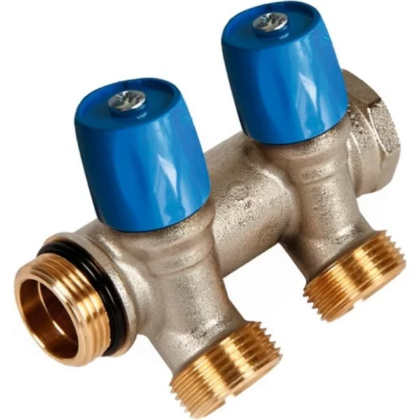 Verdeler voor CV messing Henco 1" + 2 x 3/4" blauw