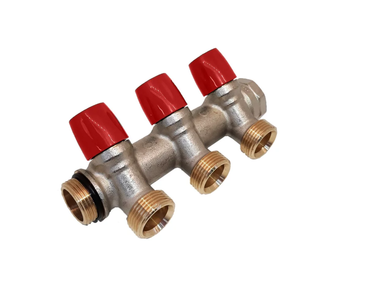 Verdeler voor CV messing Henco 1" + 4 x 3/4" rood