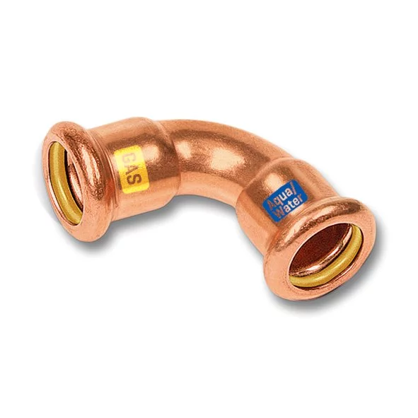 Persbocht koper 28mm FF 90° gas / (drink)water Sanha HydroGas