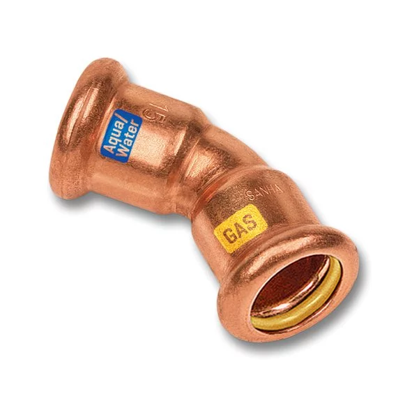 Persbocht koper 28mm FF 45° gas / (drink)water Sanha HydroGas