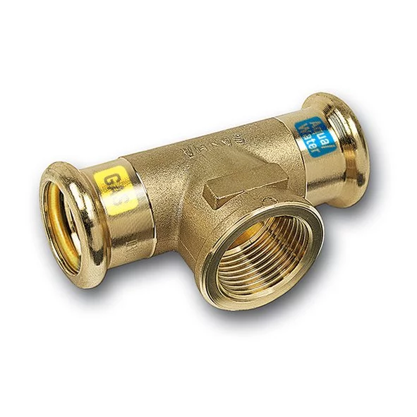 Persovergangs-T-stuk brons 35 x 1/2" x 35F gas / (drink)water Sanha HydroGas