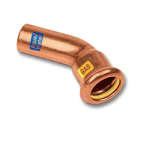 Persinsteekbocht koper 35mm MF 45° gas / (drink)water Sanha HydroGas