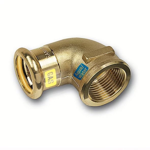 Persovergangsknie brons 22mm x 3/4" F 90° gas / (drink)water Sanha HydroGas